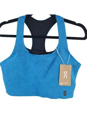 NEW On Women's Pace Pocket Bra Malibu Blue L Racerback Design